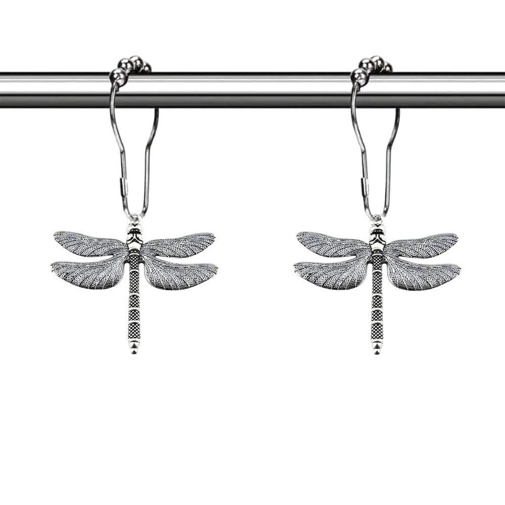 Stainless Steel Large Dragonfly Shower Curtain Rings with Ball Bearing - Bathroom Decor Hooks