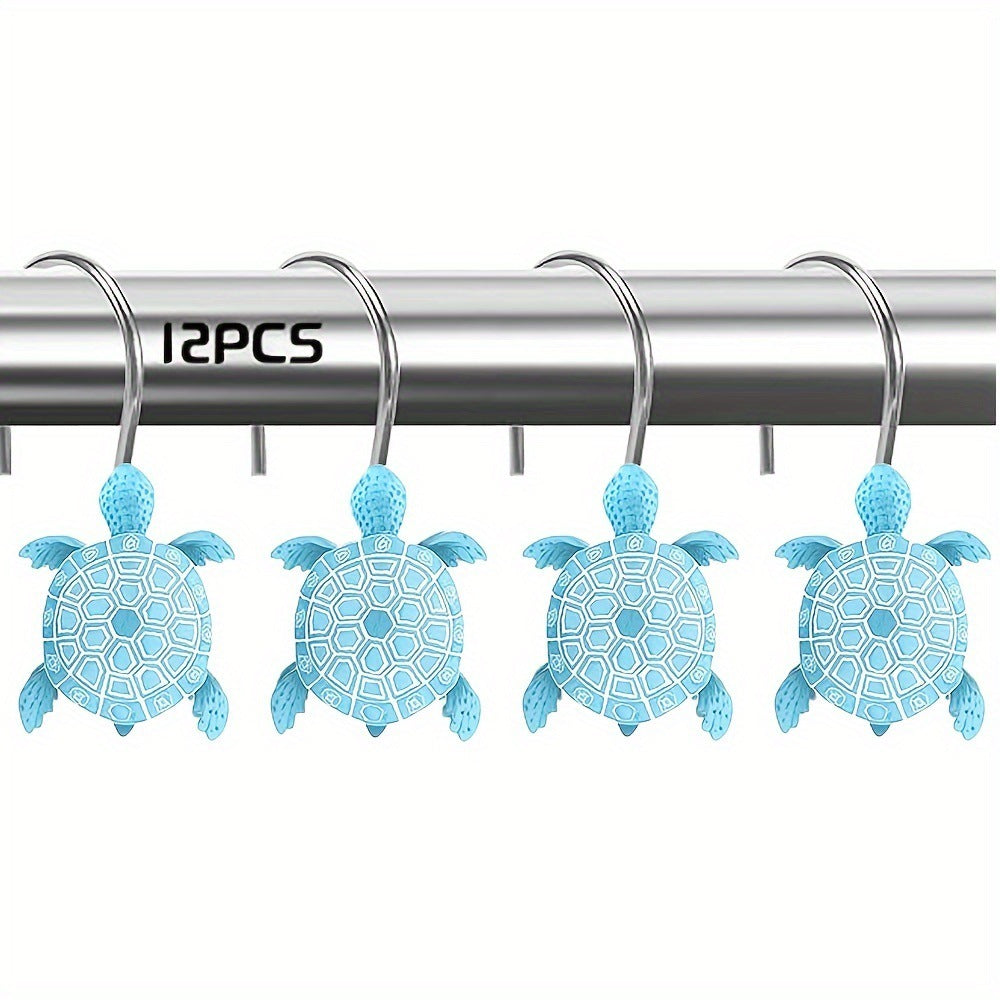 Blue Turtle-Shaped No-Drill Stainless Steel &amp; Resin Wall Hook for Bathroom Shower Curtain