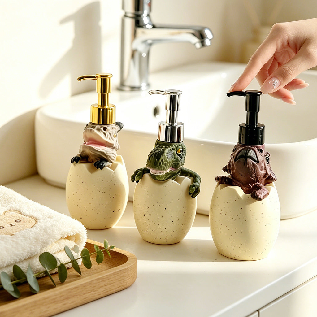 Creative Dinosaur Egg Hatching Squeeze Bottle, Empty Liquid Container for Shampoo, Shower Gel, Soap Dispenser, Bathroom Refill Bottle