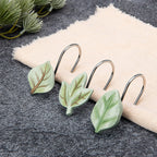 12 pcs/box, 2 boxes Exquisite Leaf Decor Shower Curtain Hooks Stainless Steel