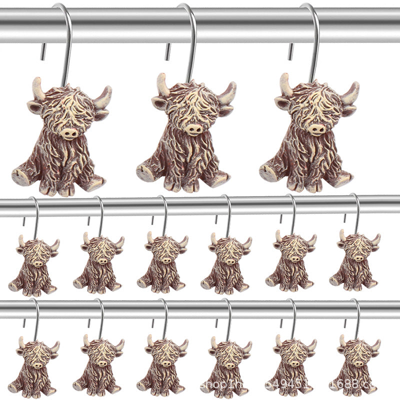 Mini Highland Cow Shower Curtain Hooks, Rust-Proof Stainless Steel