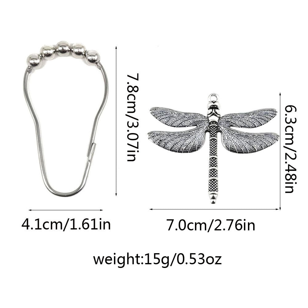 Stainless Steel Large Dragonfly Shower Curtain Rings with Ball Bearing - Bathroom Decor Hooks