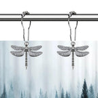 Stainless Steel Large Dragonfly Shower Curtain Rings with Ball Bearing - Bathroom Decor Hooks