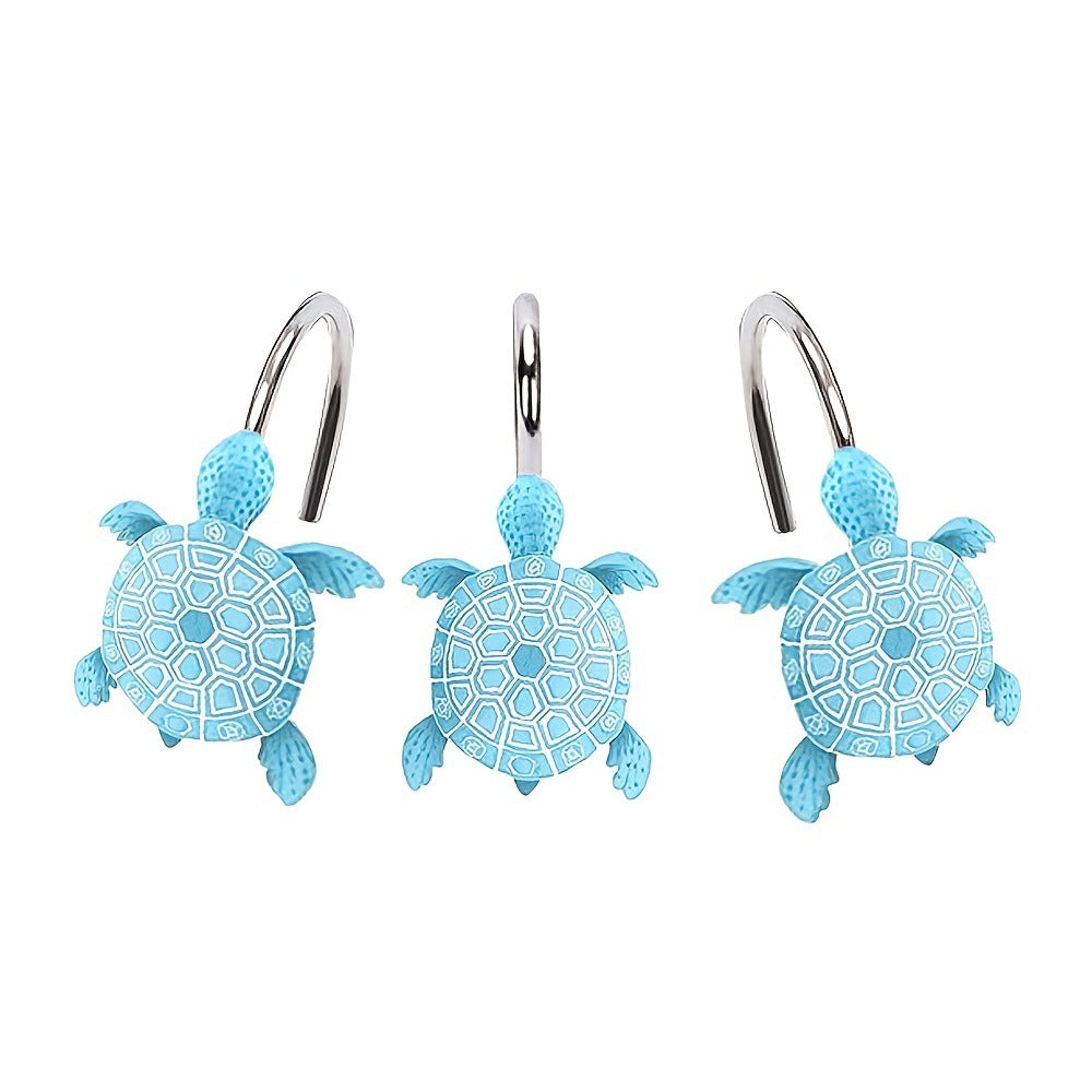 Blue Turtle-Shaped No-Drill Stainless Steel &amp; Resin Wall Hook for Bathroom Shower Curtain
